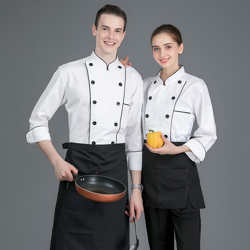 恒漉秋冬酒店西餐加厚后厨房餐饮食堂烘焙厨师服 白色 3xl