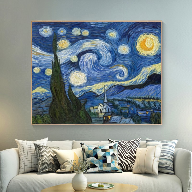 diy油彩画梵高星空填色小尺寸填充手工涂色填充画画创意家居 梵高星空