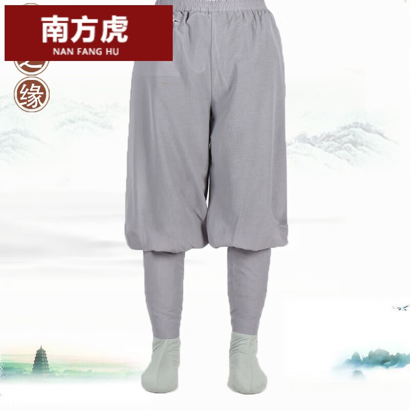 hu)季僧裤免绑腿男薄款麻纱单裤透气吸汗居士裤僧人和尚服褂裤女 浅