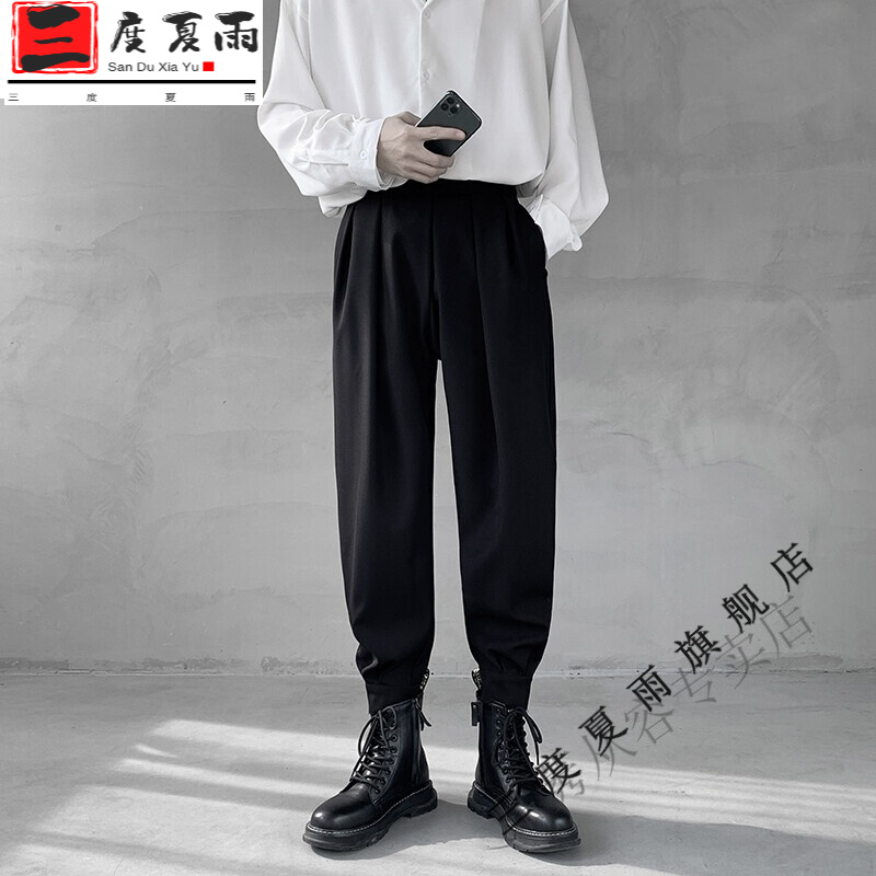 搭配马丁靴的西装裤子男士高街春秋季直筒款小西裤百搭潮牌阔腿裤