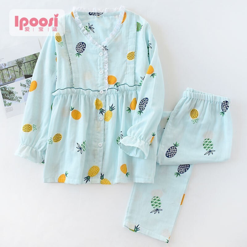 爱宝适 月子服春夏纯棉纱布哺乳睡衣竖开口孕妇睡衣家居服套装薄款