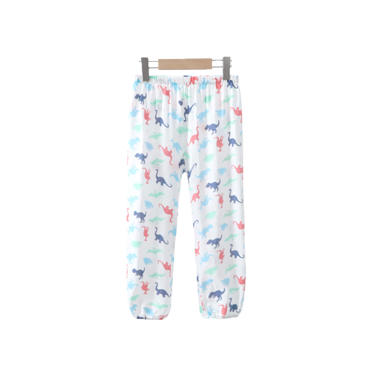 KIDS MAM&DAD兒童防蚊褲純棉夏季薄款男童女童網(wǎng)紗休閑寶寶長褲春秋寬松燈籠褲 小恐龍 90 cm