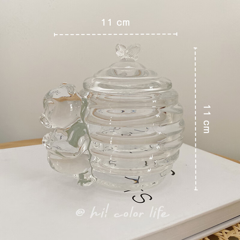 小熊熊蜂蜜罐无铅玻璃糖罐韩国首饰收纳带盖玻璃储物罐 小熊蜂蜜罐