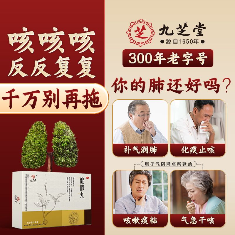 九芝堂健肺丸1.5g*9袋/盒补气润肺止咳化痰润肺干咳止咳药儿童成人咳嗽药 3盒【多数人选择,补气润肺】