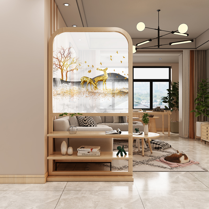 屏风隔断正对入户门遮挡客厅办公室风水玄关现代实木层架 80*180(胡桃