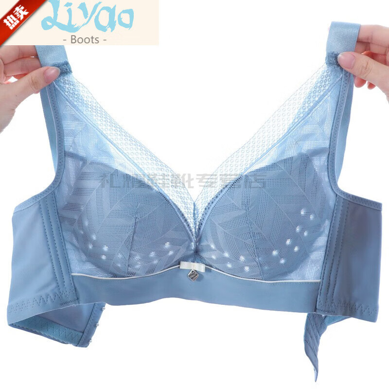 女夏季无钢圈蕾丝大罩杯性感文胸透气洞洞杯胸罩 海蓝色 36/80b通杯