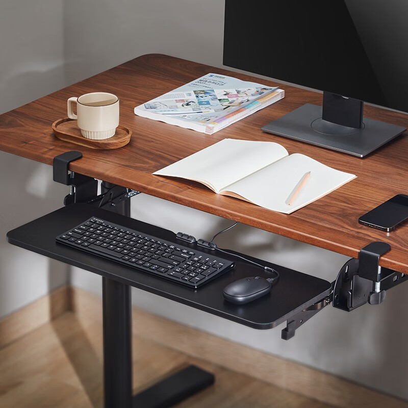 山业键盘托架键盘架抽屉电脑桌延长板 桌下键盘托 手托架扩展板免打孔 黑色-免安装-桌板厚度≤35MM