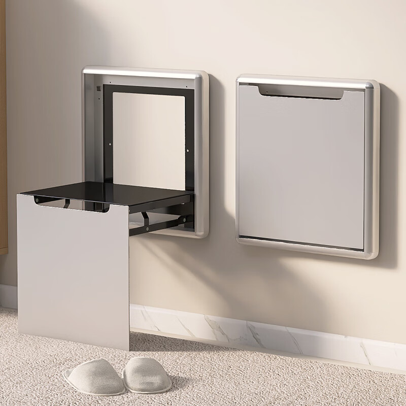 胖东来同款折叠换鞋凳初点壁挂式墙玄关椅门口鞋柜隐形穿鞋凳浴室 全胡桃木实木颗粒板(智能缓冲)