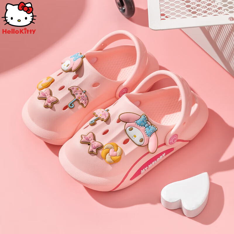 Hello Kitty儿童洞洞鞋女童2023夏防滑拖鞋宝宝小孩凉鞋沙滩鞋粉红210mm