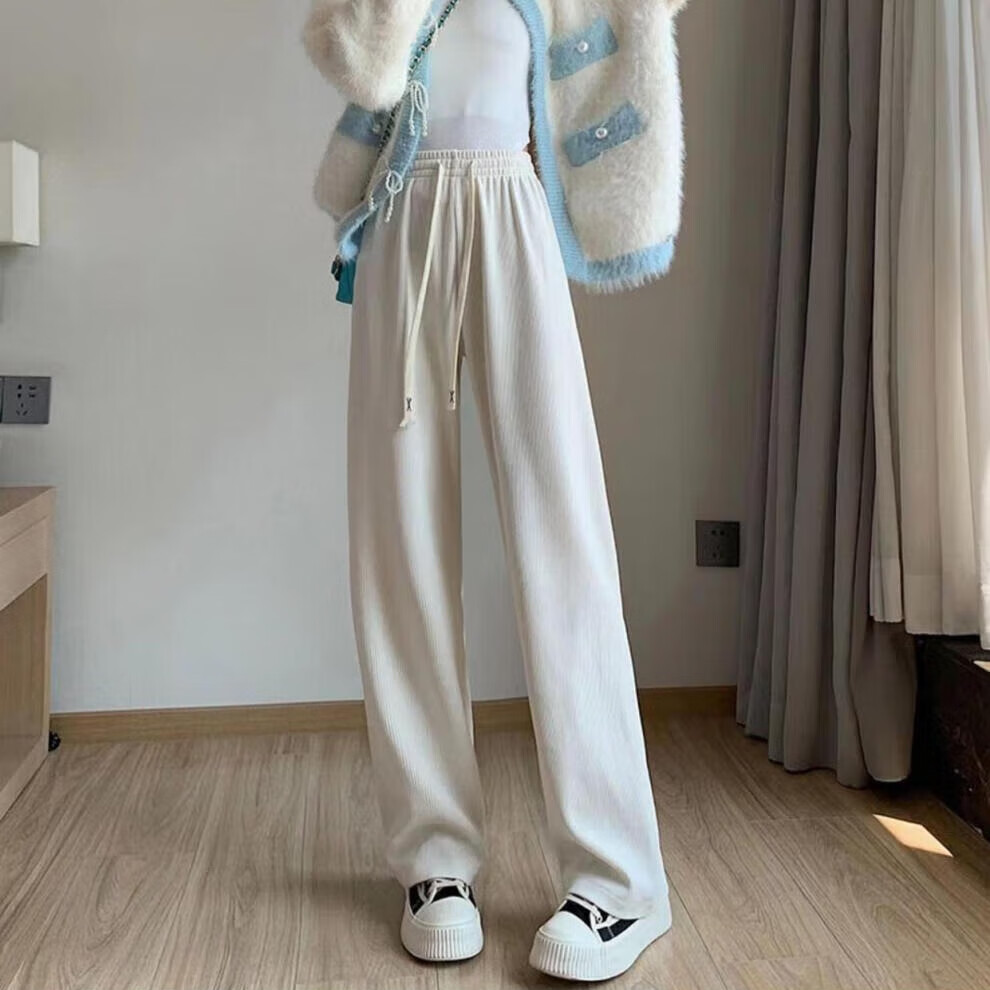 宝娜斯灯芯绒阔腿裤女秋冬休闲裤呢绒直筒裤高腰垂感九分裤微喇叭裤 卡其色 四季常规款1条 均码 【80-140斤】