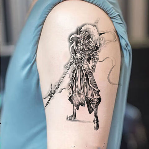 萨默斯防水纹身贴持久男赵子龙吕布花臂小腿战神战马赵云霸气仿真