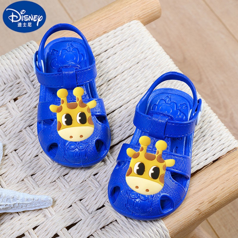迪士尼（DISNEY）新款0-3歲夏季嬰兒童包頭涼鞋防滑防尿軟底塑料幼兒園男女寶 藍(lán)色-A05長頸鹿 13 內(nèi)長