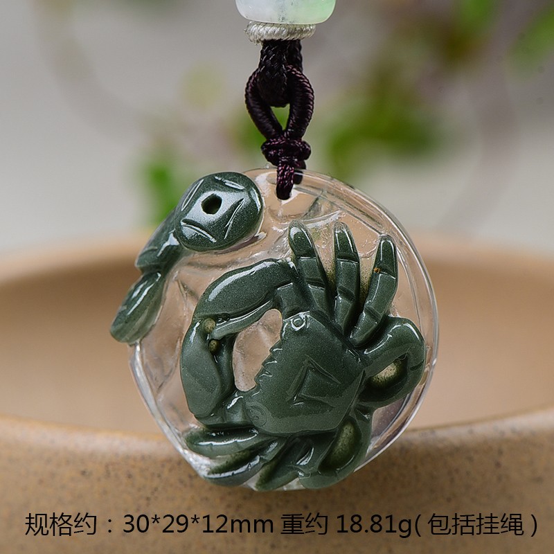 水晶绿幽灵聚龙项坠绿幽灵水晶螃蟹吊坠男款女款节日礼品 绿幽灵螃蟹