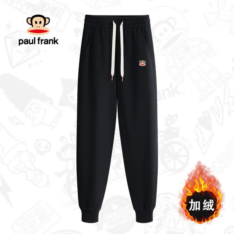 大嘴猴（paul frank）PaulFrank秋冬季新款加绒卫裤加厚男女款休闲运动束脚裤子 黑色 女款M【80-100斤】