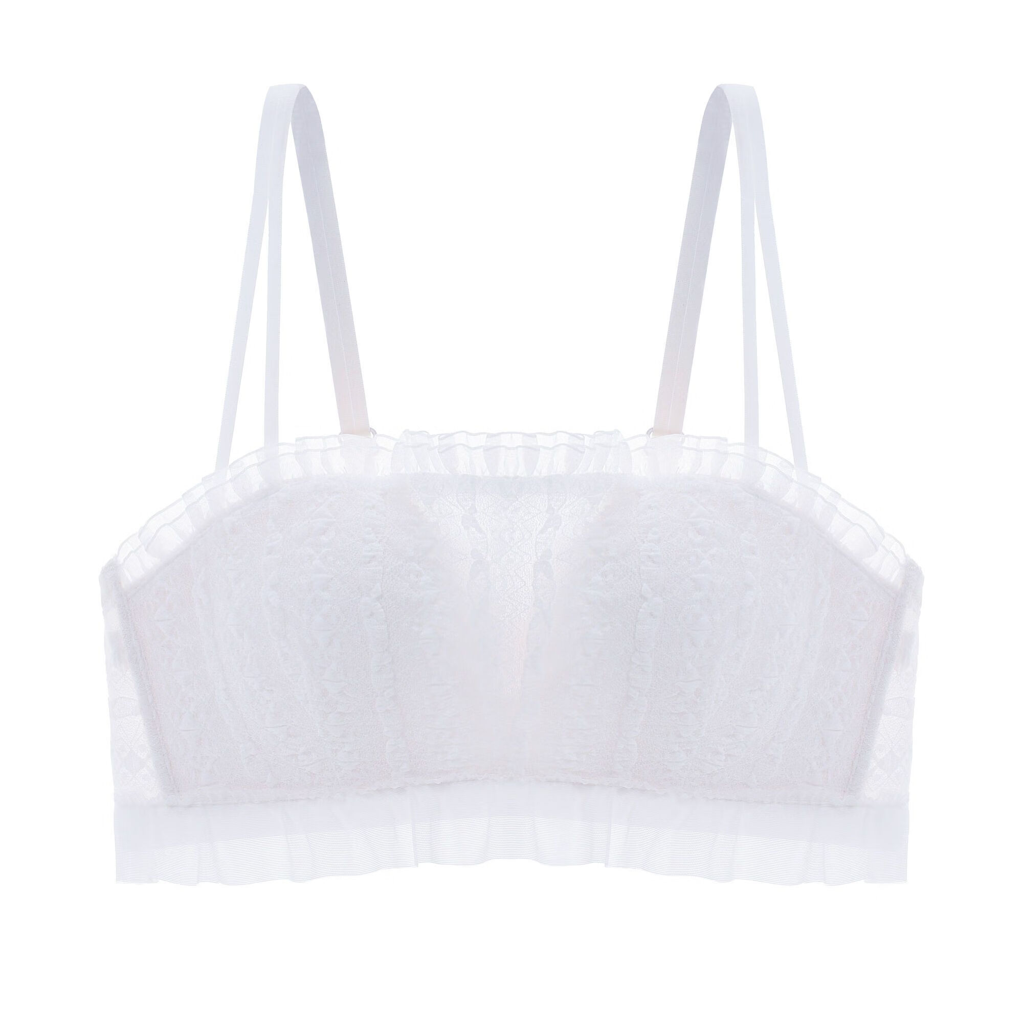 贤语无肩带内衣女小胸聚拢平胸纯欲性惑感胸罩无钢圈白色美背文胸套装