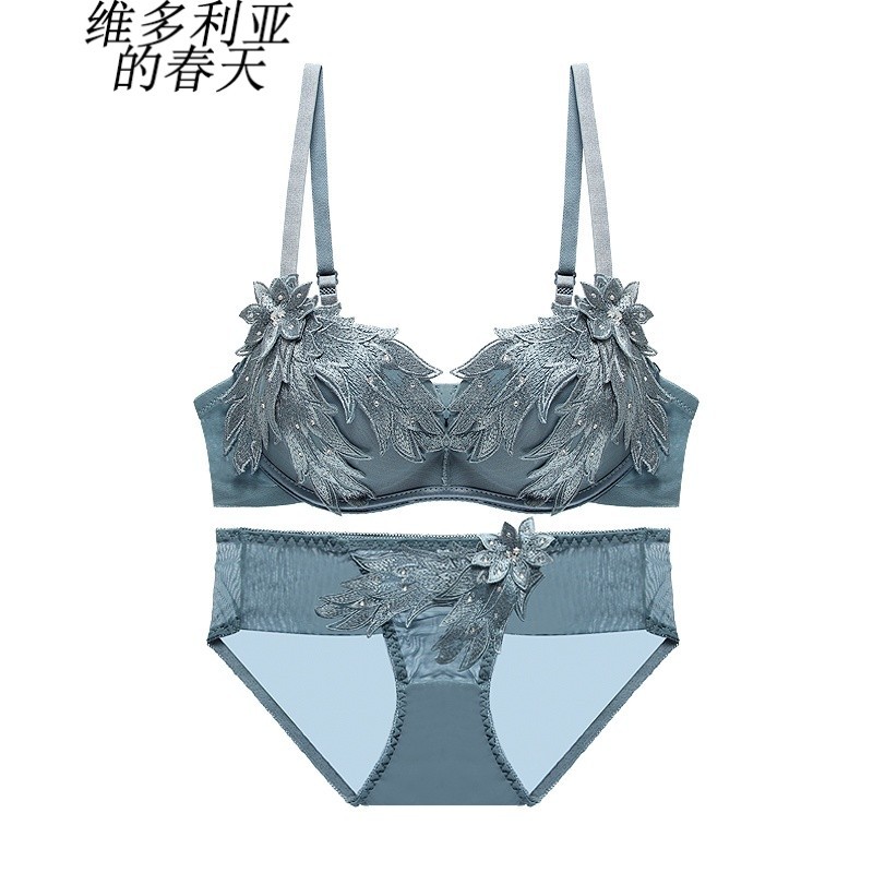 女无钢圈羽毛翅膀性感白色结婚小胸罩聚拢调整型新娘 蓝色 70a