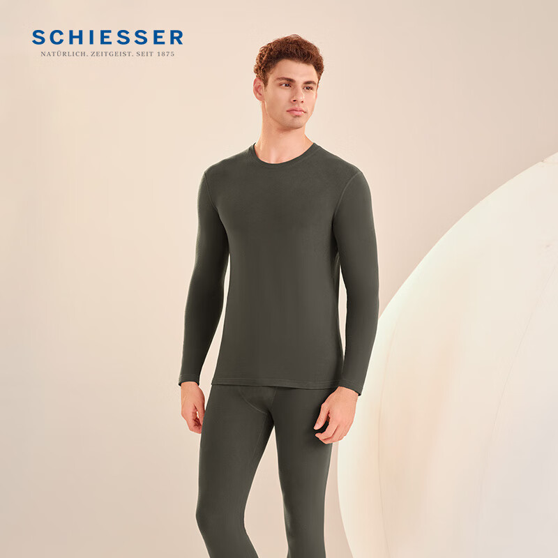 舒雅（Schiesser）情侣款保暖内衣圆领玻尿酸美肌系列针织秋衣秋裤套装E5/21959W 男士E5/21959W深橄榄 XL