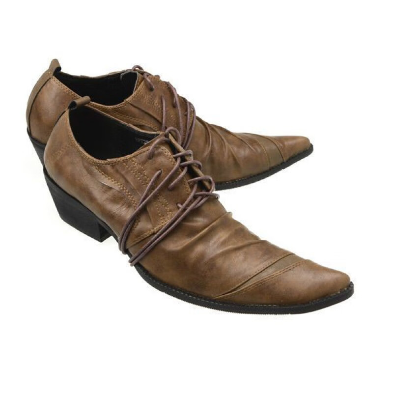 发新疆西藏皮鞋男韩版尖头系带年轻小伙t台发型师皮鞋走秀演出 深棕色