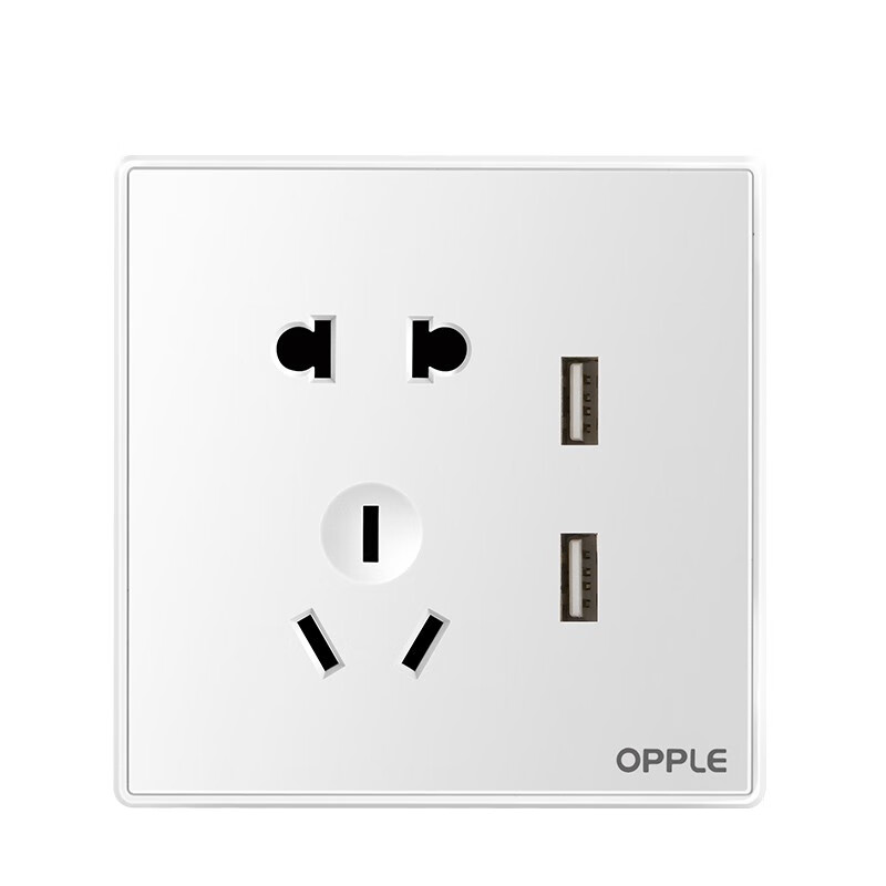 OPPLE 欧普照明家用墙壁五孔插座暗装5孔二三插空调86型带开关插座白色面板K05 USB五孔插座