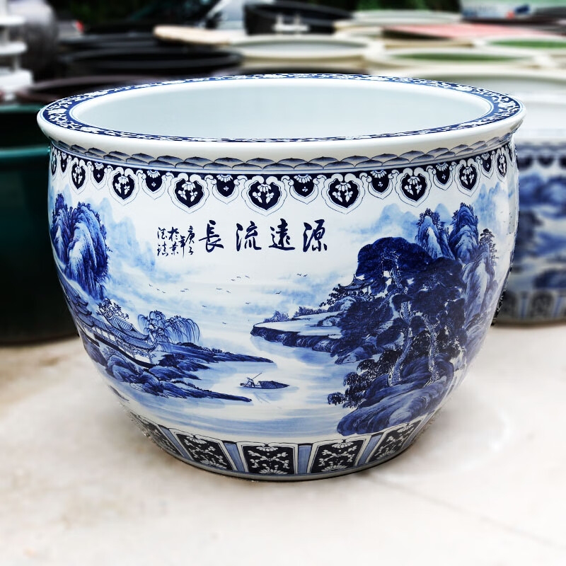 维诺亚景德镇陶瓷鱼缸青花瓷养鱼睡莲荷花锦鲤庭院寺庙特大号门海水缸