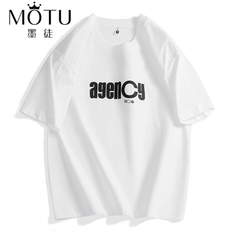 墨徒（MOTU）短袖T恤男夏季简约字母印花宽松休闲圆领体恤上衣 白色 M