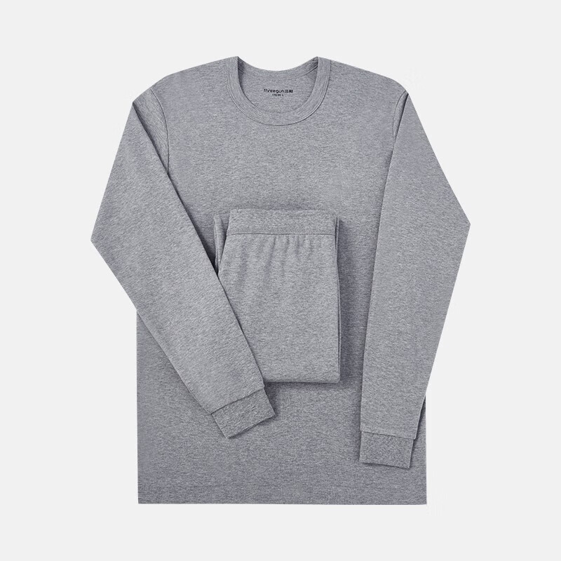 三枪(THREEGUN)秋衣秋裤保暖内衣套装纯棉抗静电舒服棉舒适圆领长袖长裤保暖内衣 浅麻灰-男款 XL