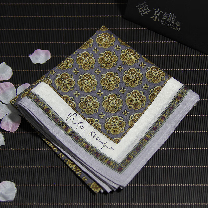 日本进口棉质印花方巾手帕佩斯利花纹薄纯棉手绢男士擦汗复古图案 深