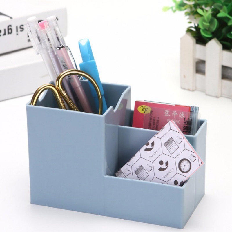 f多功能创意学生笔筒实用大容量办公文具收纳盒简约时尚桌面收纳盒旭泽 浅蓝色