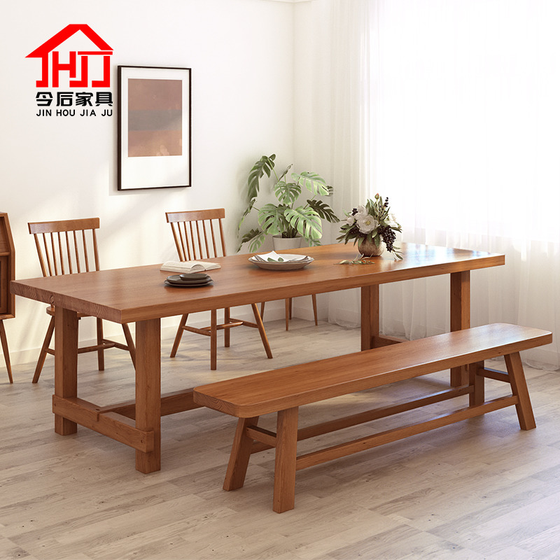 小老头日式原木松木餐桌一桌六椅组合长方形饭桌实木家用超大桌子工作台两用 尺寸颜色可定制