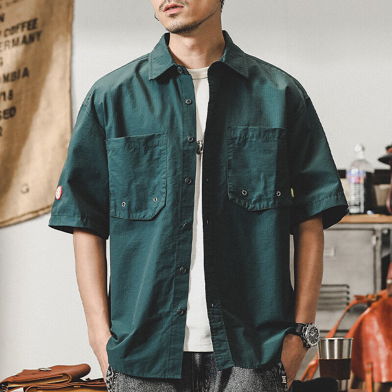 本卷(benjuan)美式工装衬衫男短袖夏季山系户外通勤硬汉猎装衬衣外套