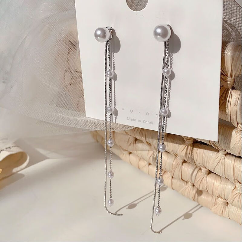 瓷浩鹿耳坠女韩风个性气质长款流苏耳坠百搭显脸瘦耳饰品潮 锆石珍珠