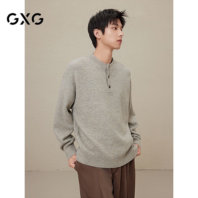 GXG男装圆领线衫针织衫黑色冬2024年新品 花灰 175/L