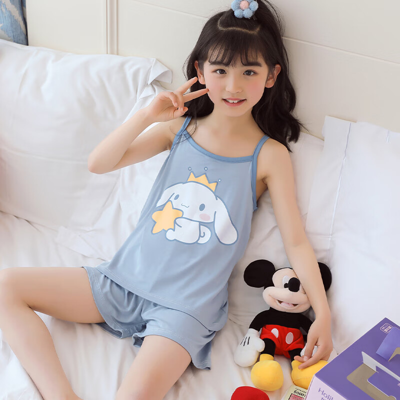 布苒猫儿童睡衣女童夏季薄款吊带莫代尔2024网红小女孩库洛米两件套