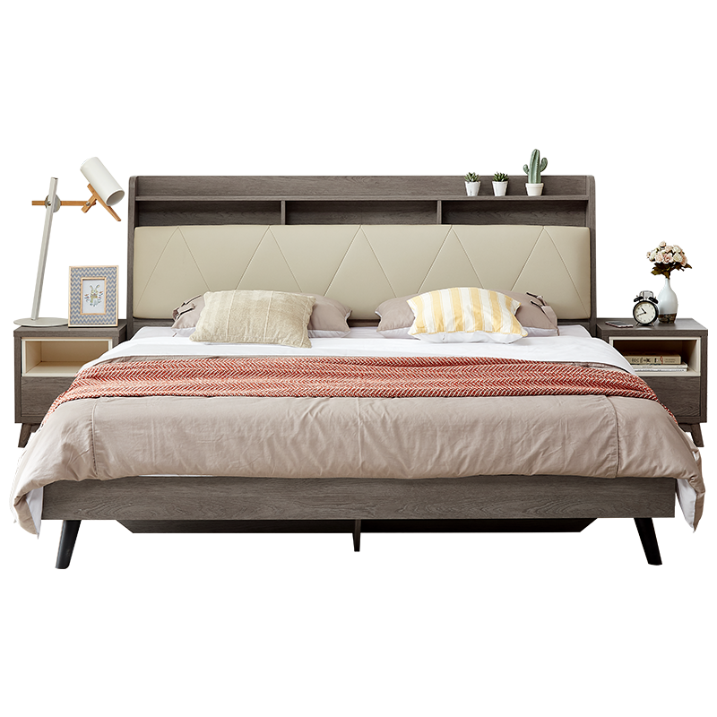 （限量秒）全友家居床现代北欧双人实木边框床卧室框架床多功能储物床屏大床婚床123805（闪） 1.8m单床