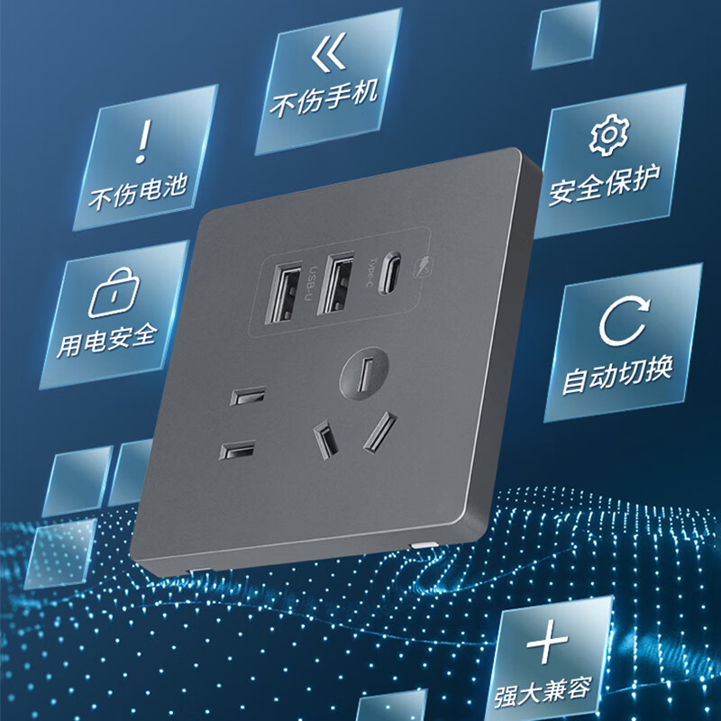 国际电工暗装86型20W快充USB插座开关面板墙壁手机充电Type-c家用五孔 USB+typeC(白色)