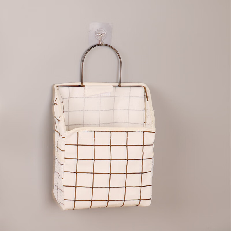 布艺墙上置物袋卫生间纸巾神器悬挂 白色格子 收藏加入购物车配套挂钩