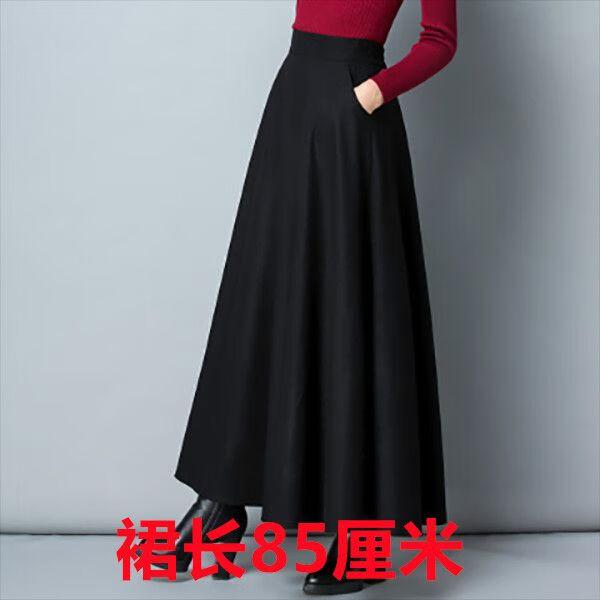 型直筒裤【加长款】【高端显瘦】秋冬毛呢中 黑色【裙长85cm/有口袋】