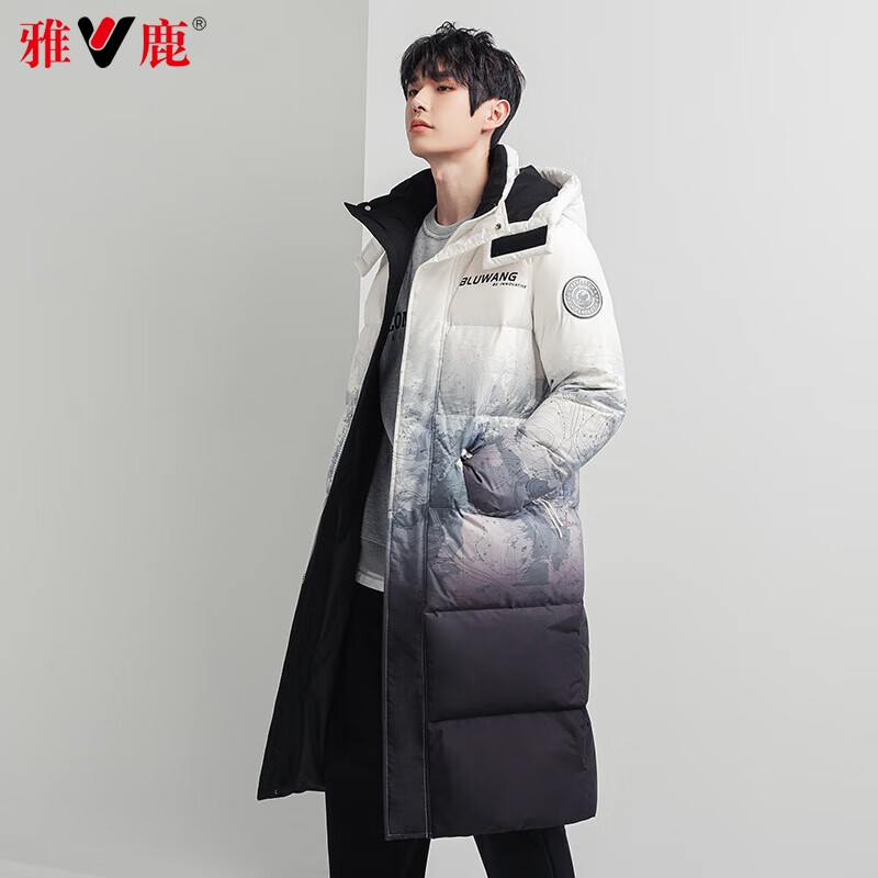 雅鹿羽绒服男女情侣2025冬季新款迷彩加厚连帽保暖鸭绒长款时尚外套潮 渐变花色 L 175 推荐145-165斤