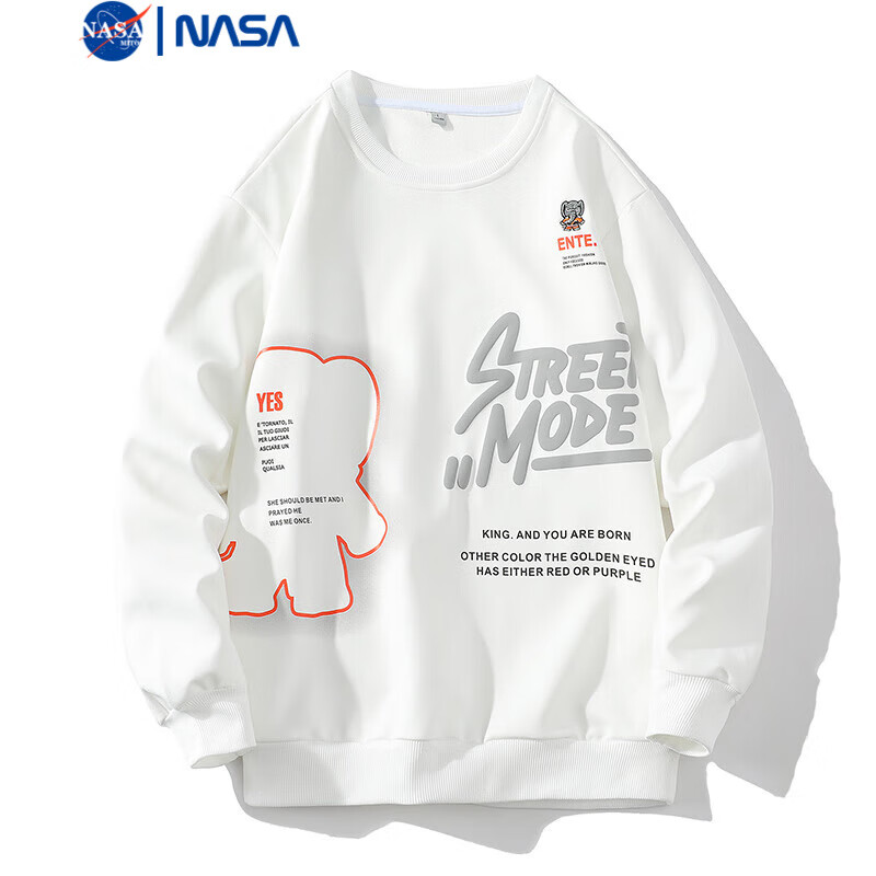 NASAMITOO印花卡通卫衣男士2024秋季新款宽松休闲百搭圆领上衣 白色 XL
