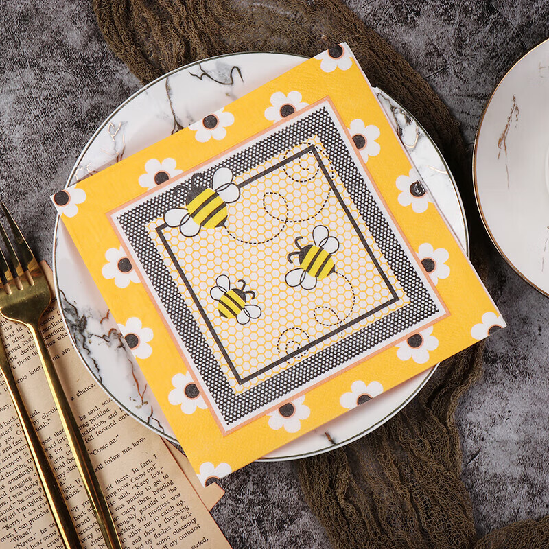 七千色蜜蜂印花彩色纸巾 卡通餐巾纸 生日派对纯木浆纸 个性面巾纸