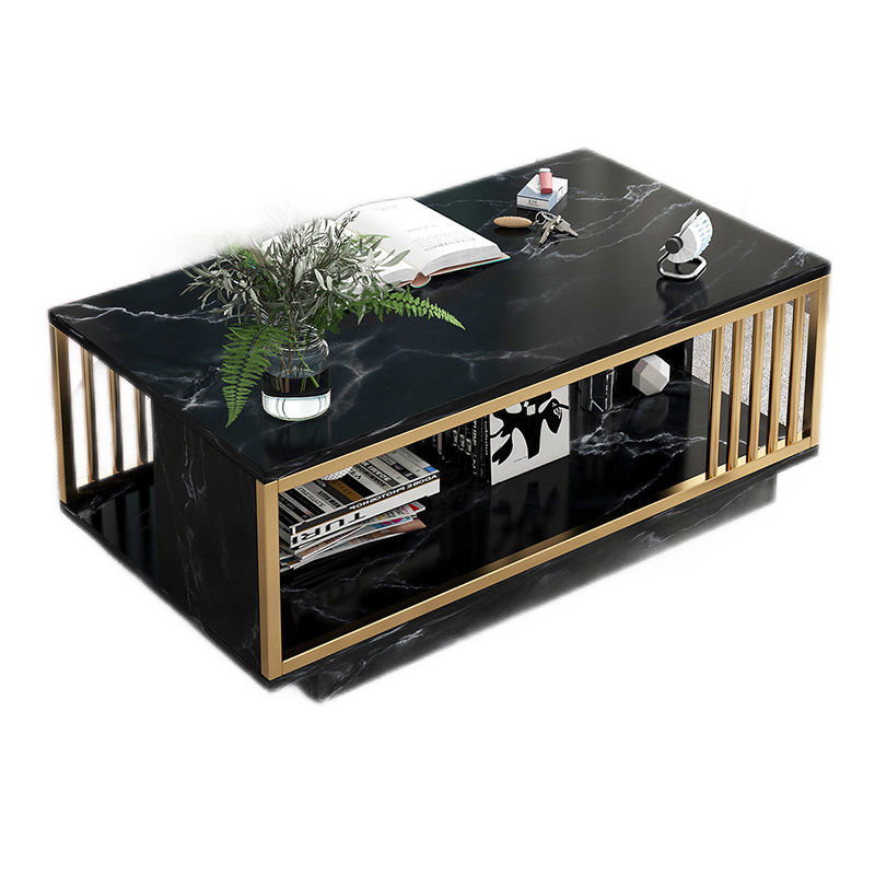 轻奢茶几客厅家用小户型茶几桌简约双层茶桌现代创意小边几 (升级加固钢架)黑大理石色120cm