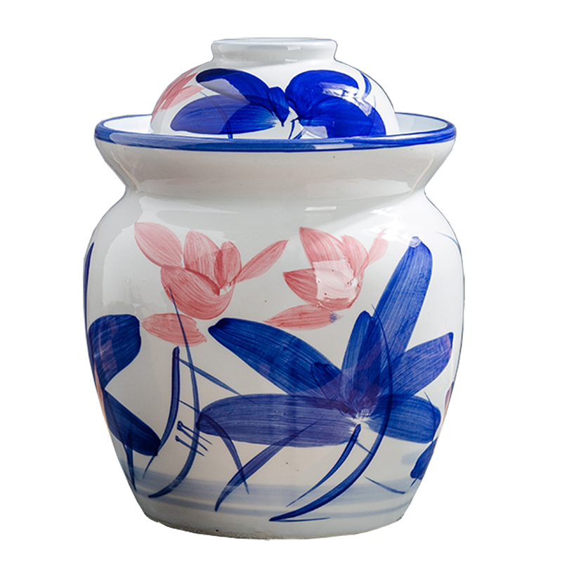 雅言陶瓷景德鎮(zhèn)陶瓷泡菜壇子 腌咸雞蛋鴨蛋酸菜壇腌蛋罐腌酸菜壇咸菜缸罐  荷花泡菜壇 14斤裝水量（中號）