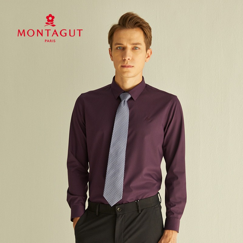 直发21春季新款男士商务休闲衬衫时尚混纺吸湿长袖衬衫男 r02 酒红 39