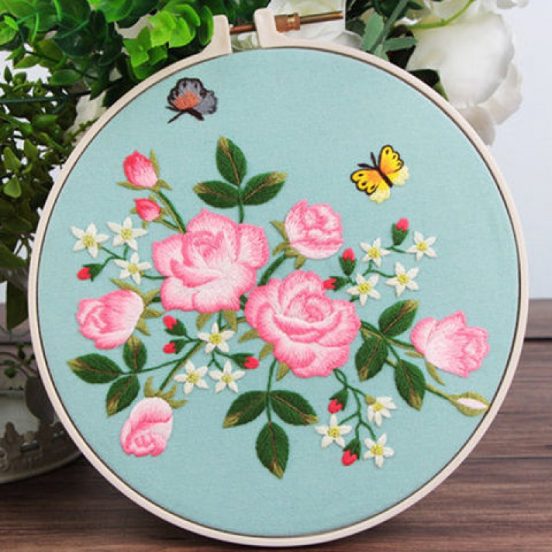 刺绣diy手工创意礼物成人初学材料包古风图案丝带绣苏绣绣花套件 粉