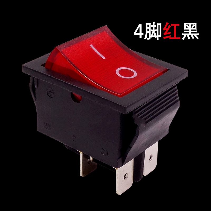 弘地电源开关双刀单掷带灯24v翘板船型开关直流带灯船型开关12v 红色