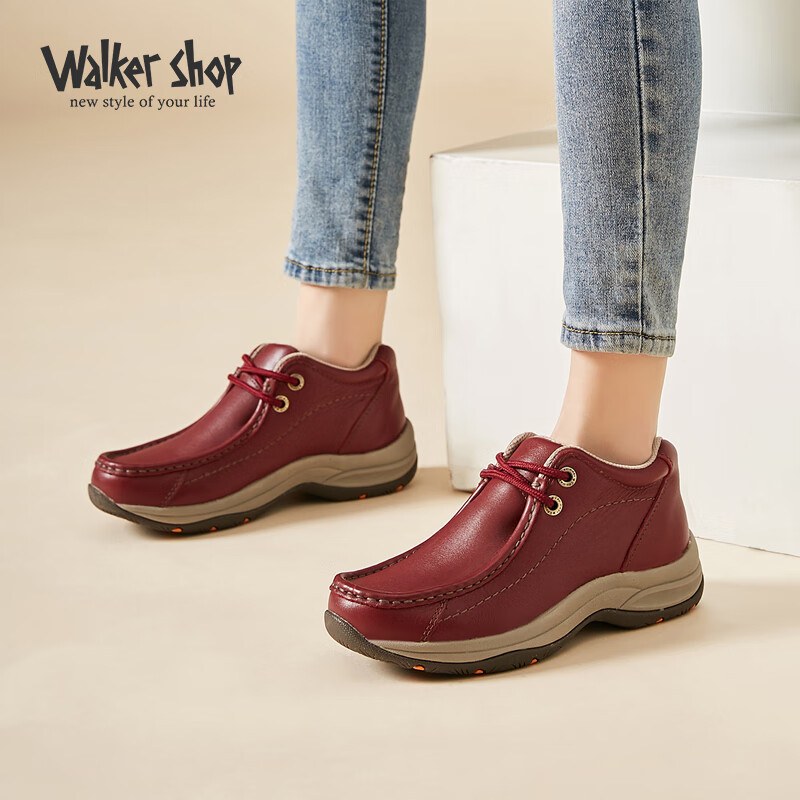 walker shop奥卡索女鞋2023秋冬女士休闲鞋女厚底鞋子女v133702 酒