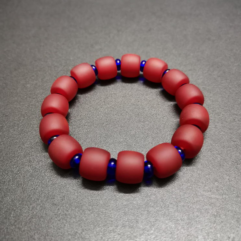 尼泊尔手工老古法雪巴红琉璃桶珠串鼓珠单圈手链 时尚琉璃佛珠手串
