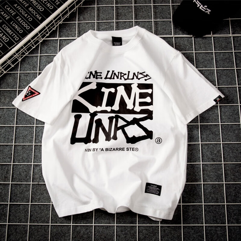 旅耀宽松t恤胖子短袖男夏季新款加肥加大五分袖学生嘻哈国潮大码男装