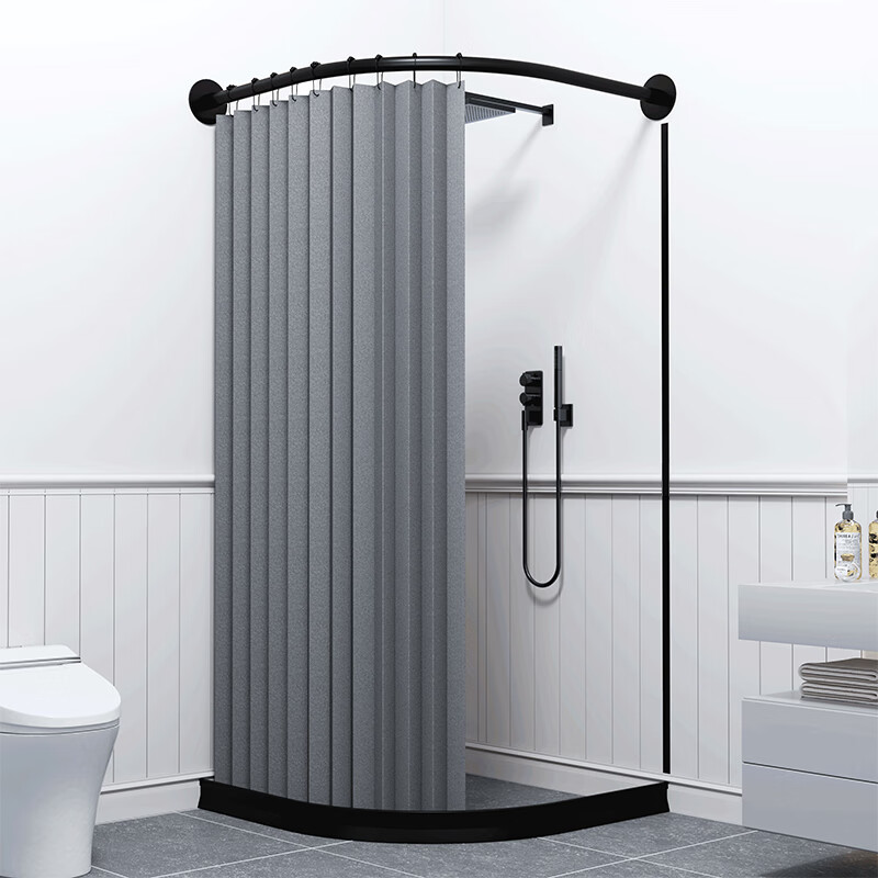 简约妮卡(jianyuenika)洗澡间用的遮挡帘 浴室弧形磁性浴帘套装免打孔