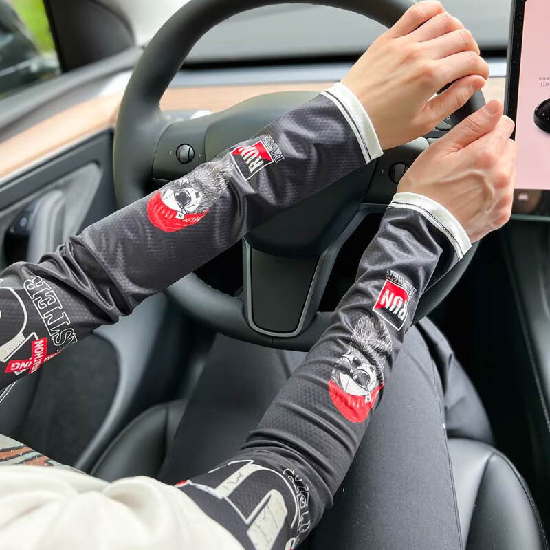 漢舒夏季開車摩托車防曬冰絲手袖套手套男女手臂胳膊紋身花臂 RUN不太冷 均碼